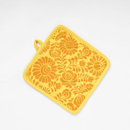 MATYO Yellow floral print Pot holder and Glove, kitchen accessory, 100% cotton, view options