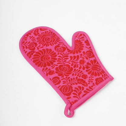 MATYO hot pink floral print Pot holder and Glove, kitchen accessory, 100% cotton, view options