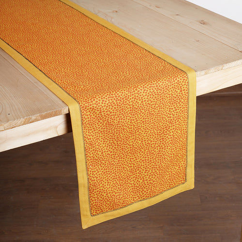 MODERN RETRO - Mustard yellow cotton Table runner, dot print with border and embroidery, sizes available