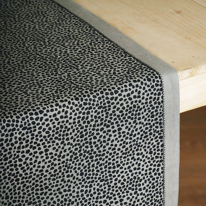 MODERN RETRO - Grey cotton Table runner, dot print with border and embroidery, sizes available