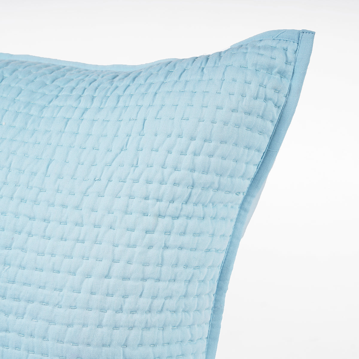 Blue 300TC cotton satin quilted pillow covers, Kantha stripe quilting pattern, Sizes available