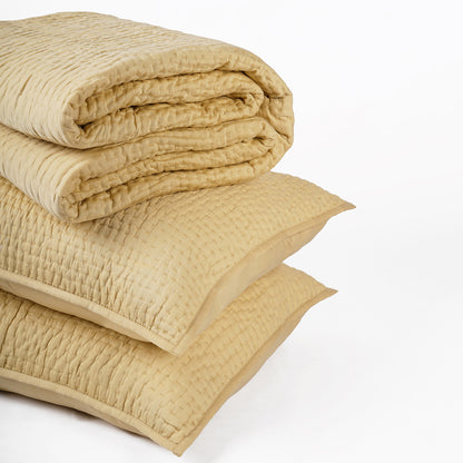 Beige 300TC cotton Satin quilt set, Kantha bed set, sizes available