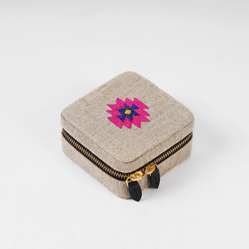 Linen Square Embroidered Jewellery box