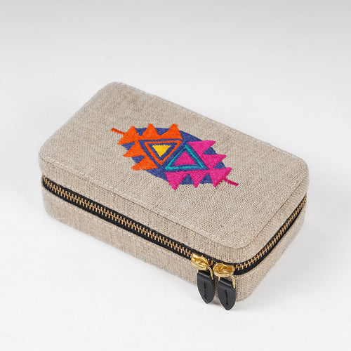 Linen Rectangular Embroidered Jewellery box