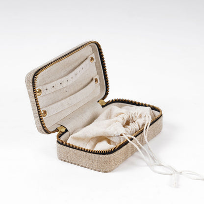 Linen Rectangular Embroidered Jewellery box