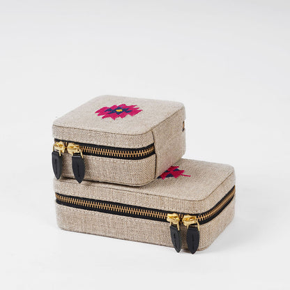 Linen Square Embroidered Jewellery box