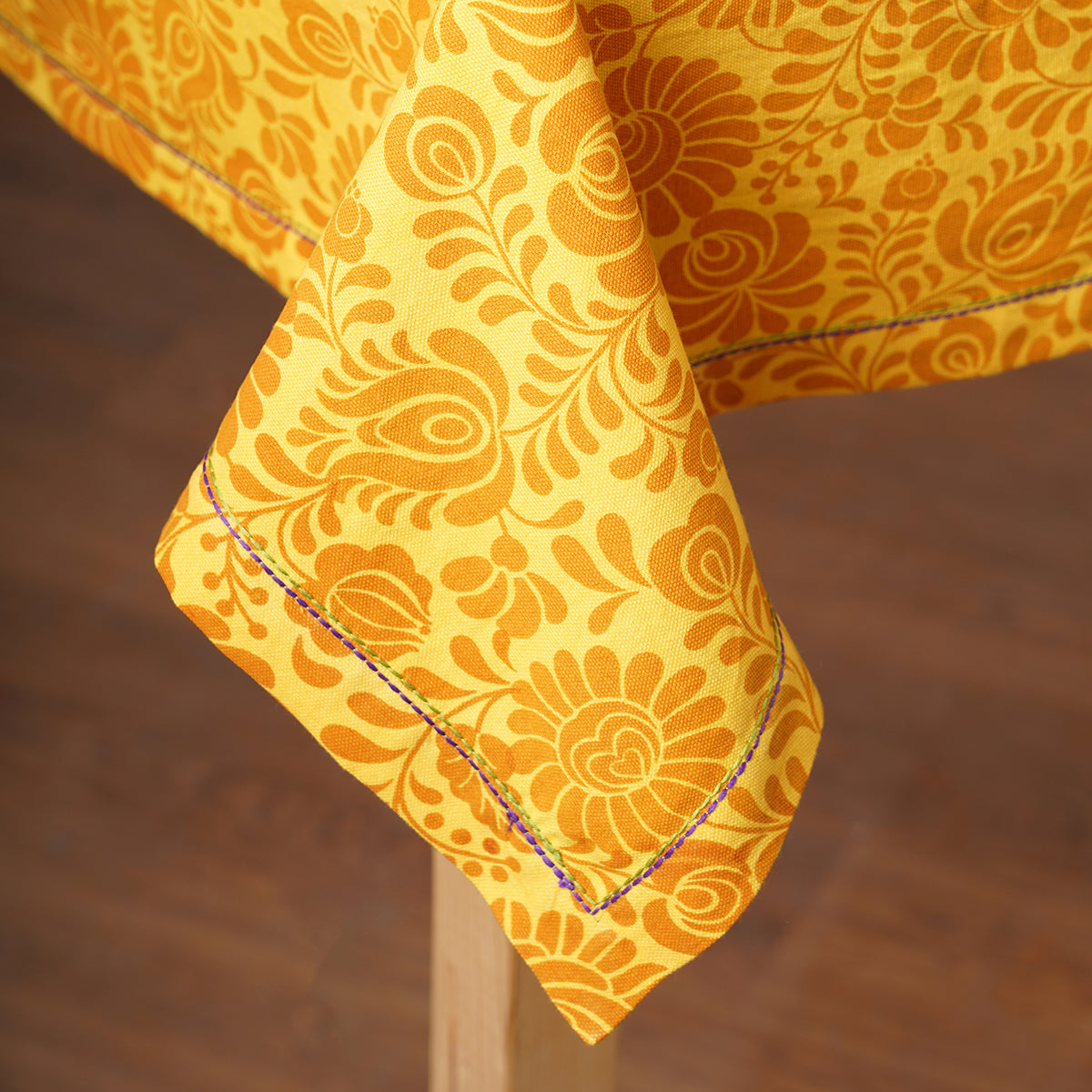 MATYO - Yellow colour Table cloth, floral print cotton fabric, size available, Napkins available