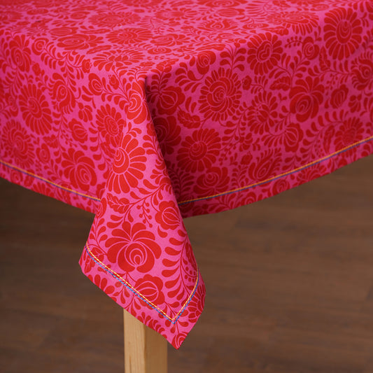MATYO - Hot Pink colour Table cloth, floral print cotton fabric, size available, Napkins available