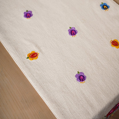 Matyo - Off white slub cotton Table runner with multicolour embroidery, sizes available