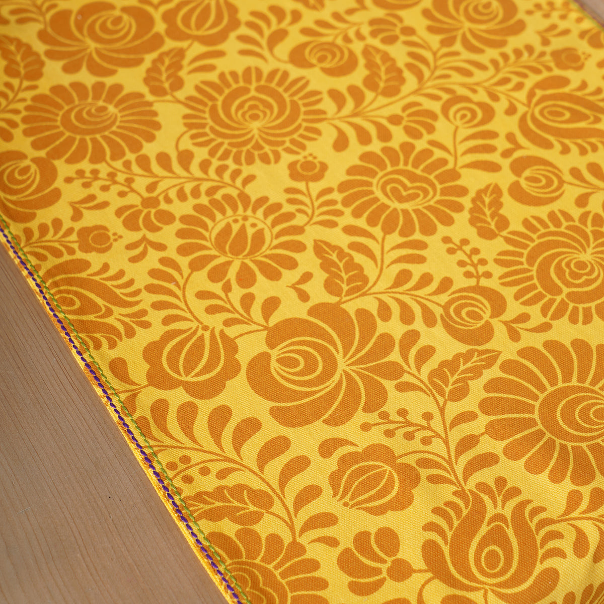 Matyo - Yellow printed cotton Table runner with multicolour acrylic fringe, sizes available
