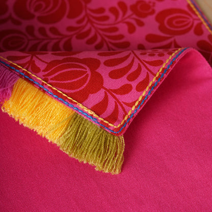 Matyo - Hot Pink printed cotton Table runner with multicolour acrylic fringe, sizes available