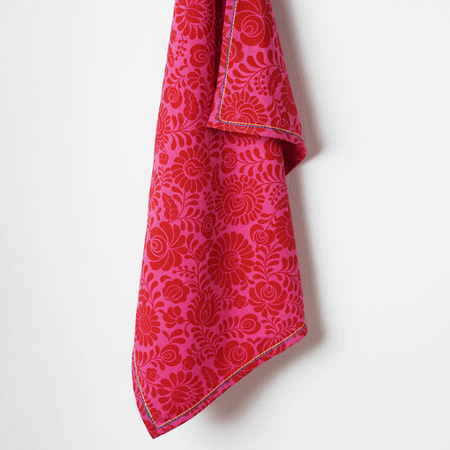 Matyo Hot Pink Printed Kitchen Towel, 100% cotton, size 20