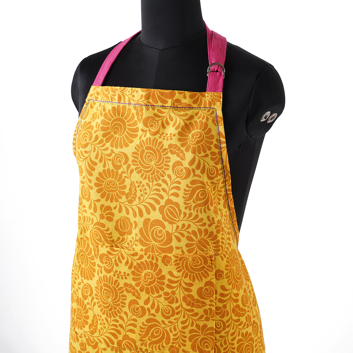 Matyo Yellow color apron, floral print, kitchen accessory, 100% cotton, size 27"X 35"