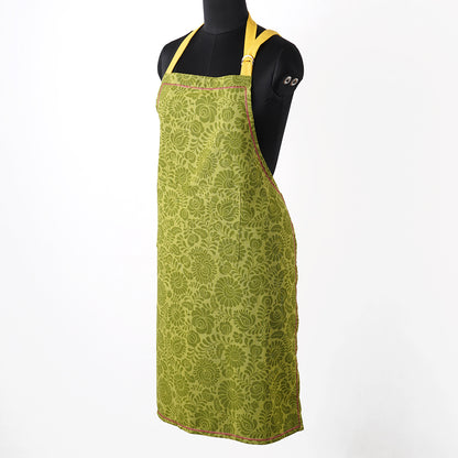 Matyo Green color apron, floral print, kitchen accessory, 100% cotton, size 27"X 35"