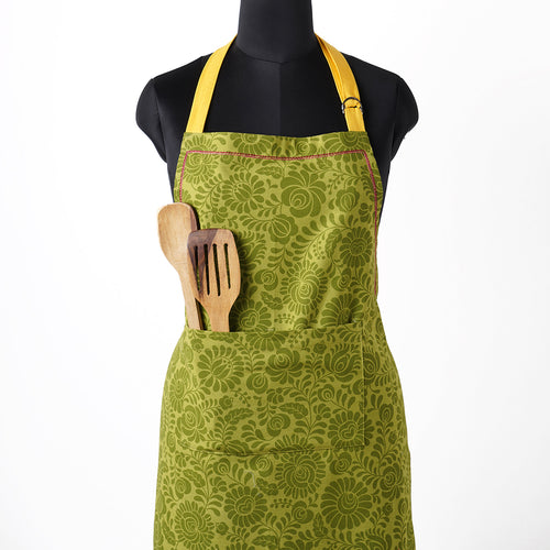 Matyo Green color apron, floral print, kitchen accessory, 100% cotton, size 27