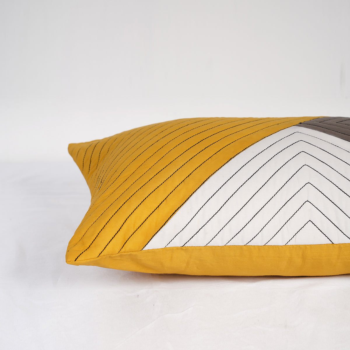 MODERN RETRO - Mustard yellow patchwork and quilted pillow cover, colour block cushion cover, sizes available