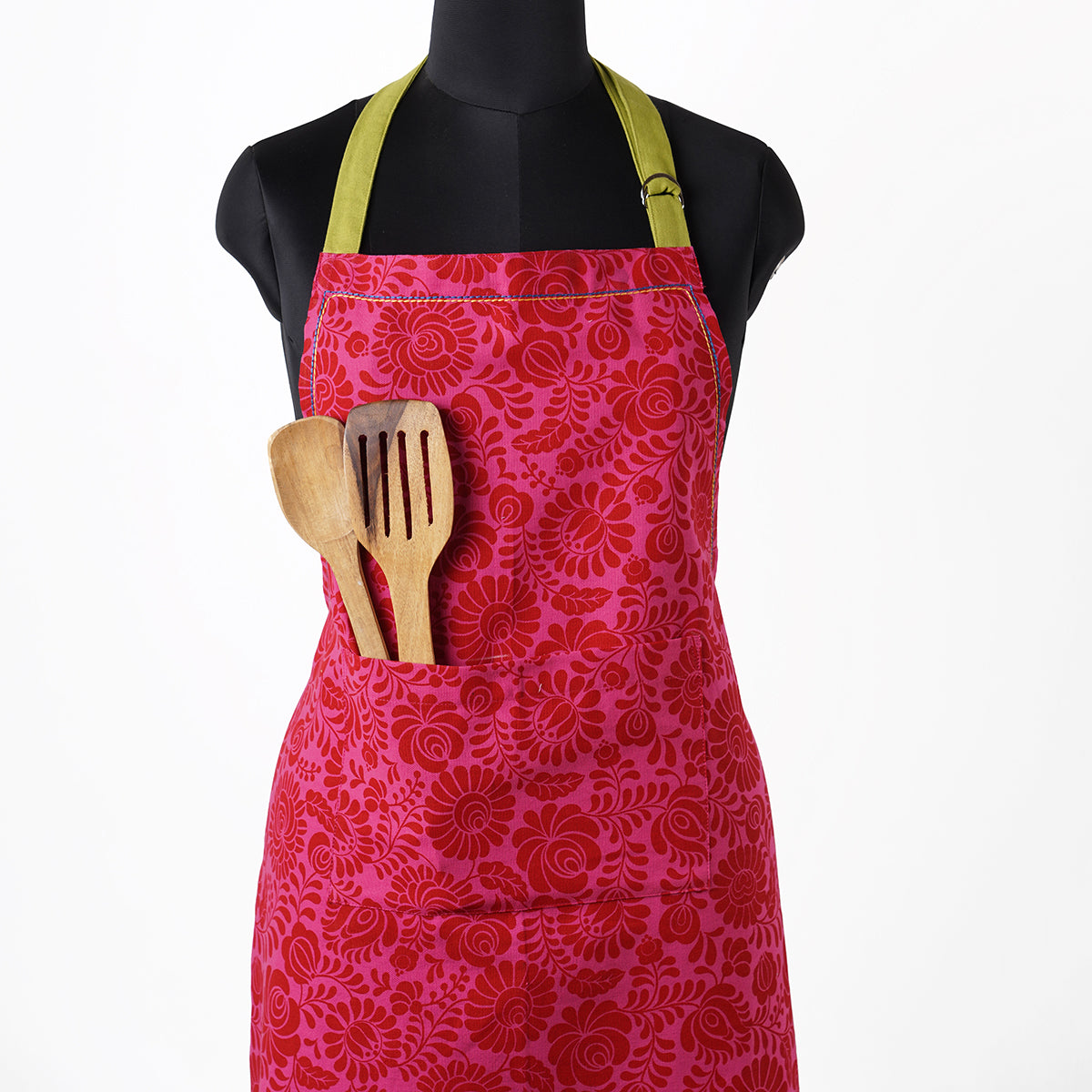 Matyo Hot pink color apron, floral print, kitchen accessory, 100% cotton, size 27"X 35"