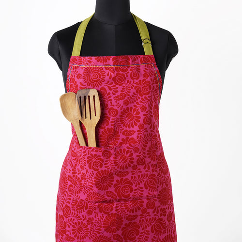 Matyo Hot pink color apron, floral print, kitchen accessory, 100% cotton, size 27