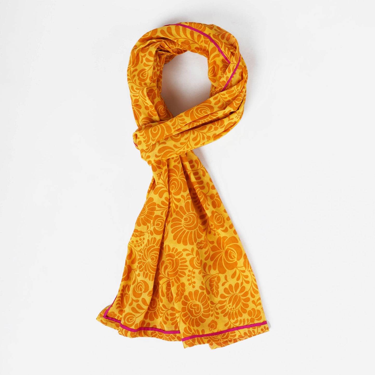 Matyo - Yellow printed cotton mulmul Summer Scarf