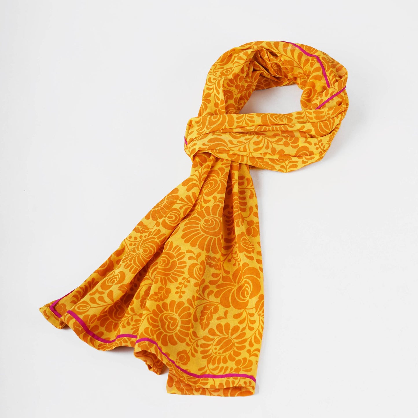 Matyo - Yellow printed cotton mulmul Summer Scarf