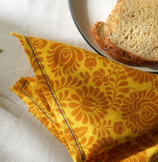 MATYO - Yellow colour Napkin, floral print cotton fabric, size available
