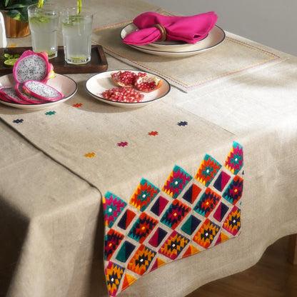 Folk Kilim Table Runner – Diamond | Pure Linen Embroidery - Vliving