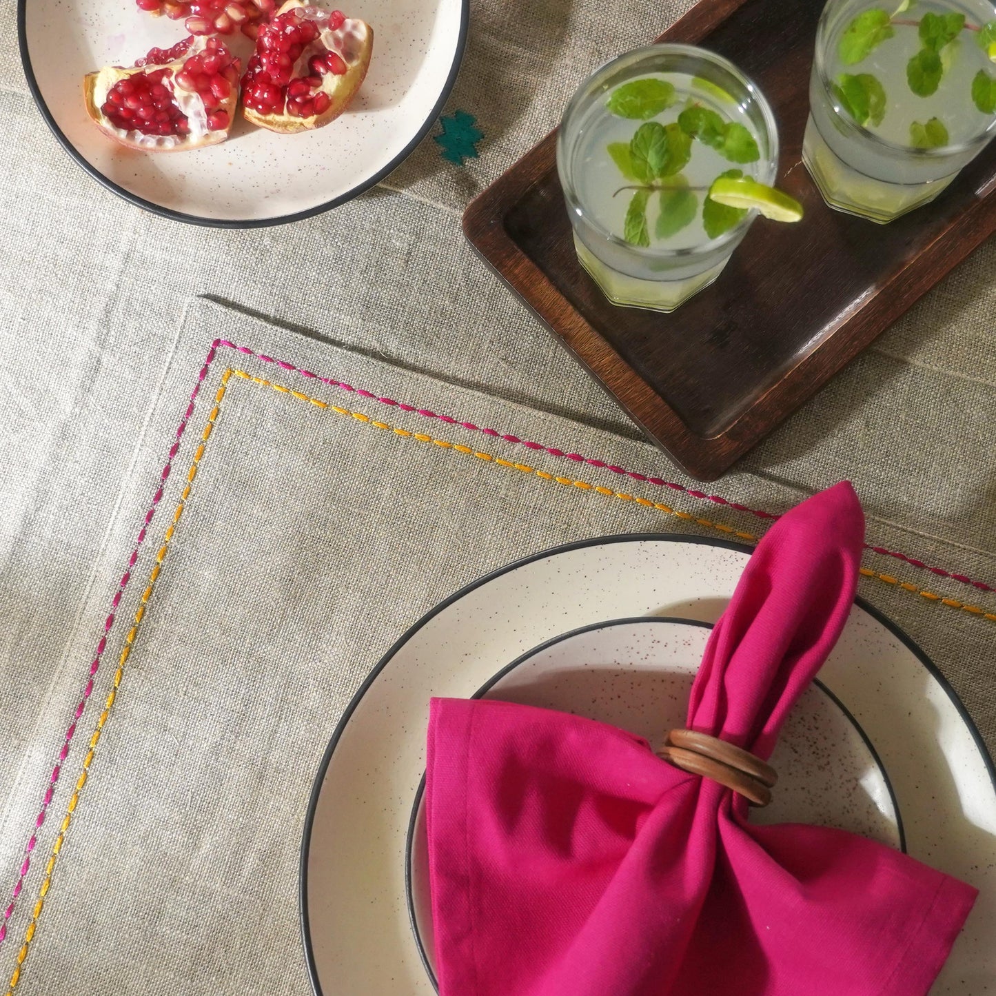 FOLK Pure Linen Table Mats – with Rice Stitch Embroidery - Vliving