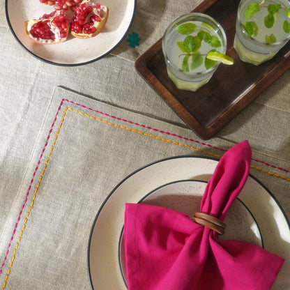 FOLK Pure Linen Table Mats – with Rice Stitch Embroidery - Vliving