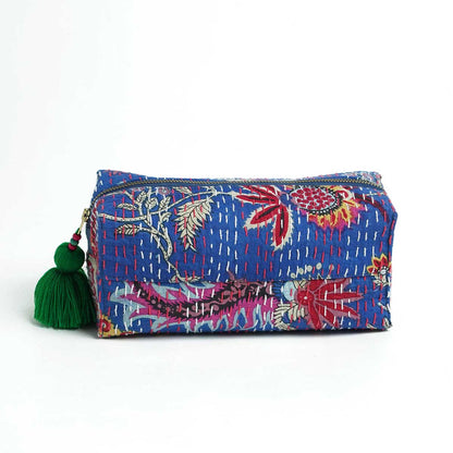 Dark Blue toiletry handbag, kantha pouch, make up or cosmetic bag, utility pouch