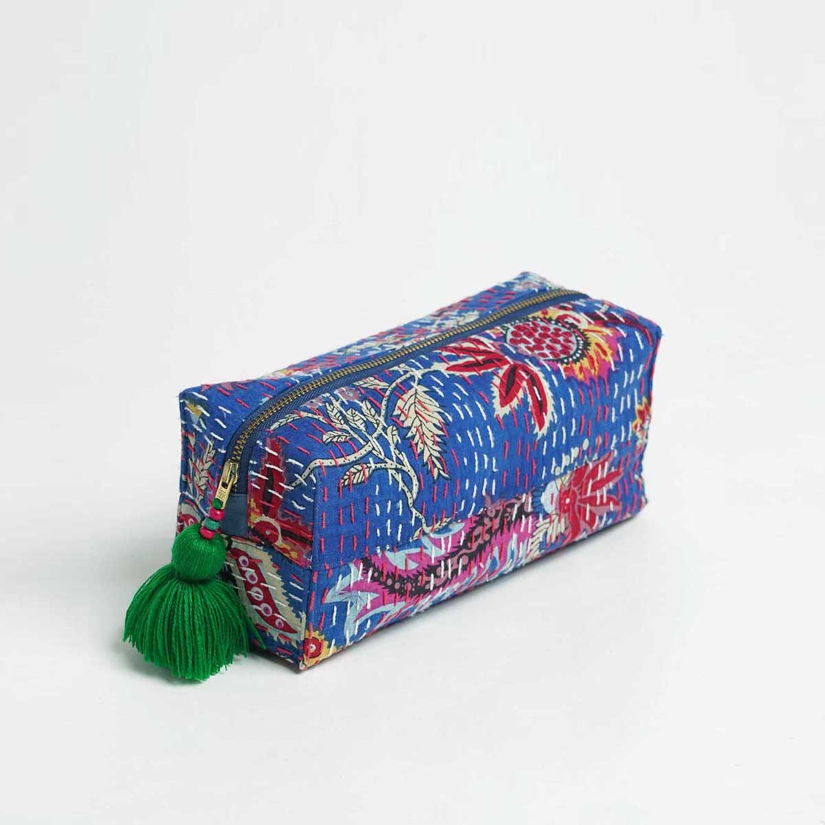 Dark Blue toiletry handbag, kantha pouch, make up or cosmetic bag, utility pouch