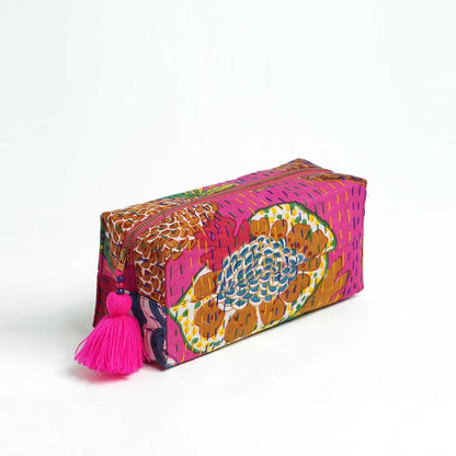 Hot Pink toiletry handbag, kantha pouch, make up or cosmetic bag, utility pouch