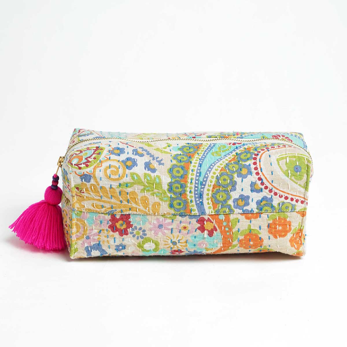 Pastel colour print utility kantha pouch, make up /cosmetic / toiletry bag.