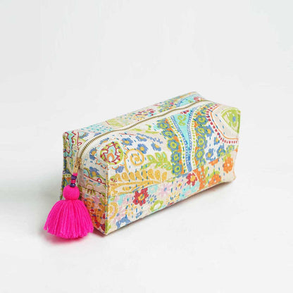 Pastel colour print utility kantha pouch, make up /cosmetic / toiletry bag.