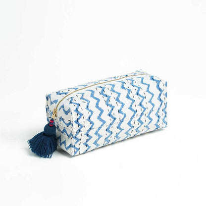 Blue Chevron print utility kantha pouch, make up /cosmetic / toiletry bag