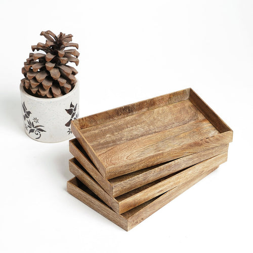 Rustic Mango Wood Tray | 6x10 Inch Handmade Wooden Tray | Set of 2 or 4