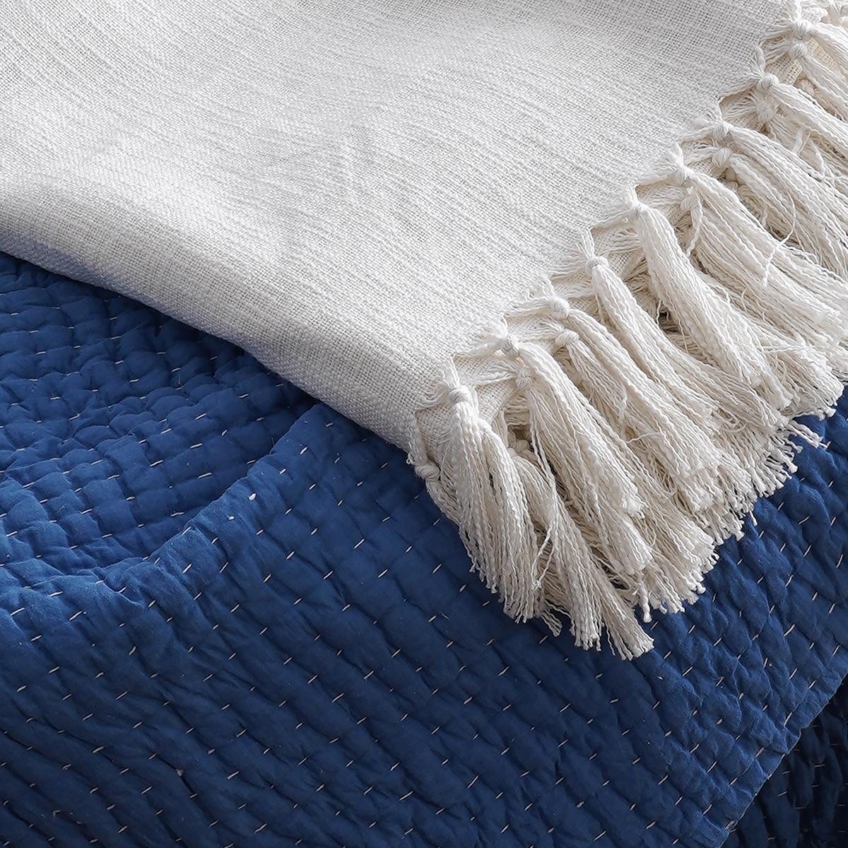 White Slub Cotton Throw blanket, 100% cotton, 50X60 inches with fringes