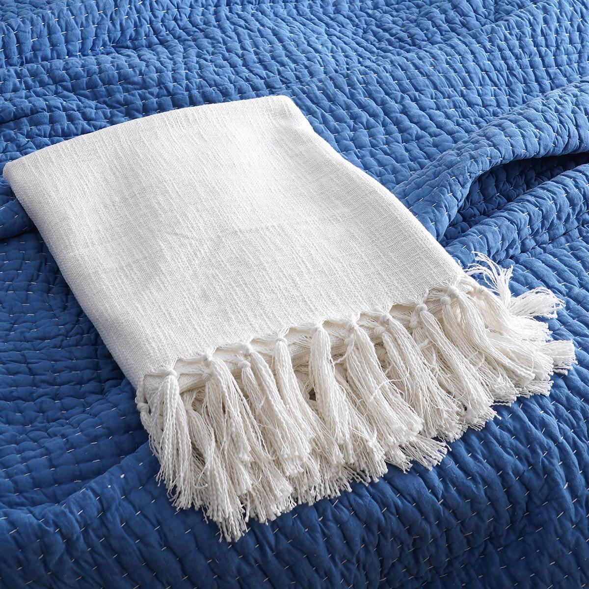 White Slub Cotton Throw blanket, 100% cotton, 50X60 inches with fringes