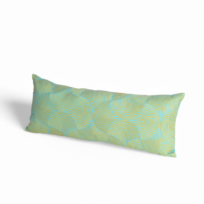 KASHIDAKAARI - Turquoise long lumbar cotton pillow cover with modern retro pattern embroidery, 12X30 inches, other sizes available