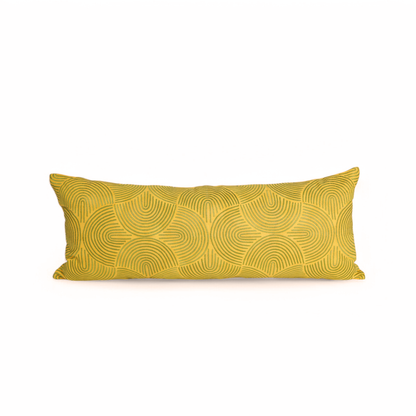 KASHIDAKAARI - Yellow long lumbar cotton pillow cover with modern retro pattern embroidery, 12X30 inches, other sizes available