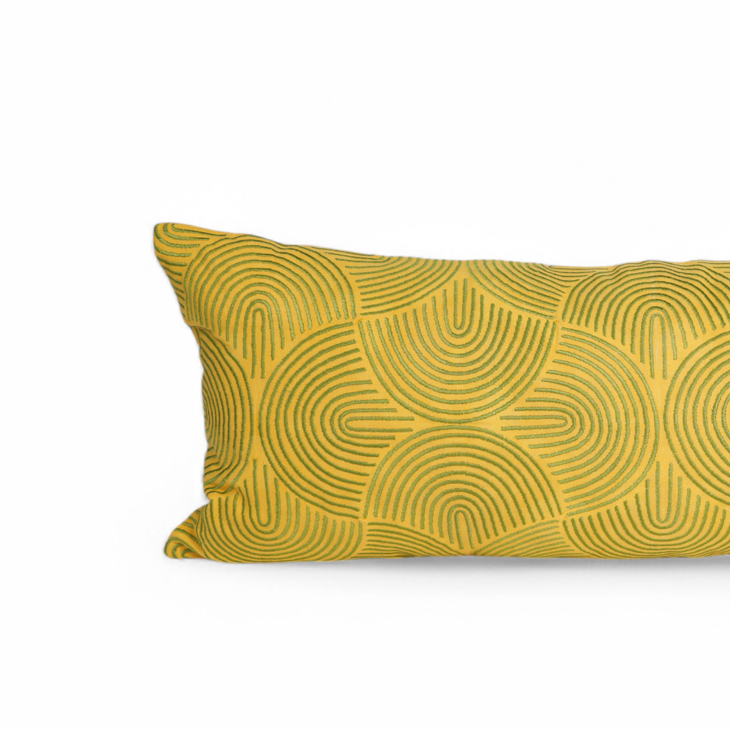 KASHIDAKAARI - Yellow long lumbar cotton pillow cover with modern retro pattern embroidery, 12X30 inches, other sizes available