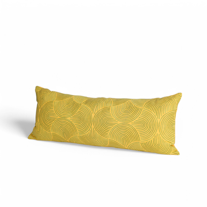 KASHIDAKAARI - Yellow long lumbar cotton pillow cover with modern retro pattern embroidery, 12X30 inches, other sizes available