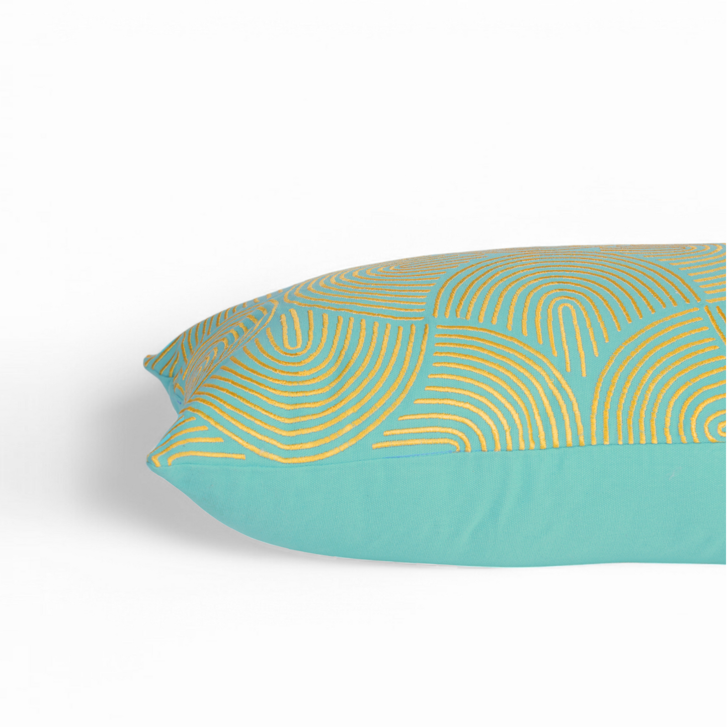 KASHIDAKAARI - Turquoise long lumbar cotton pillow cover with modern retro pattern embroidery, 12X30 inches, other sizes available