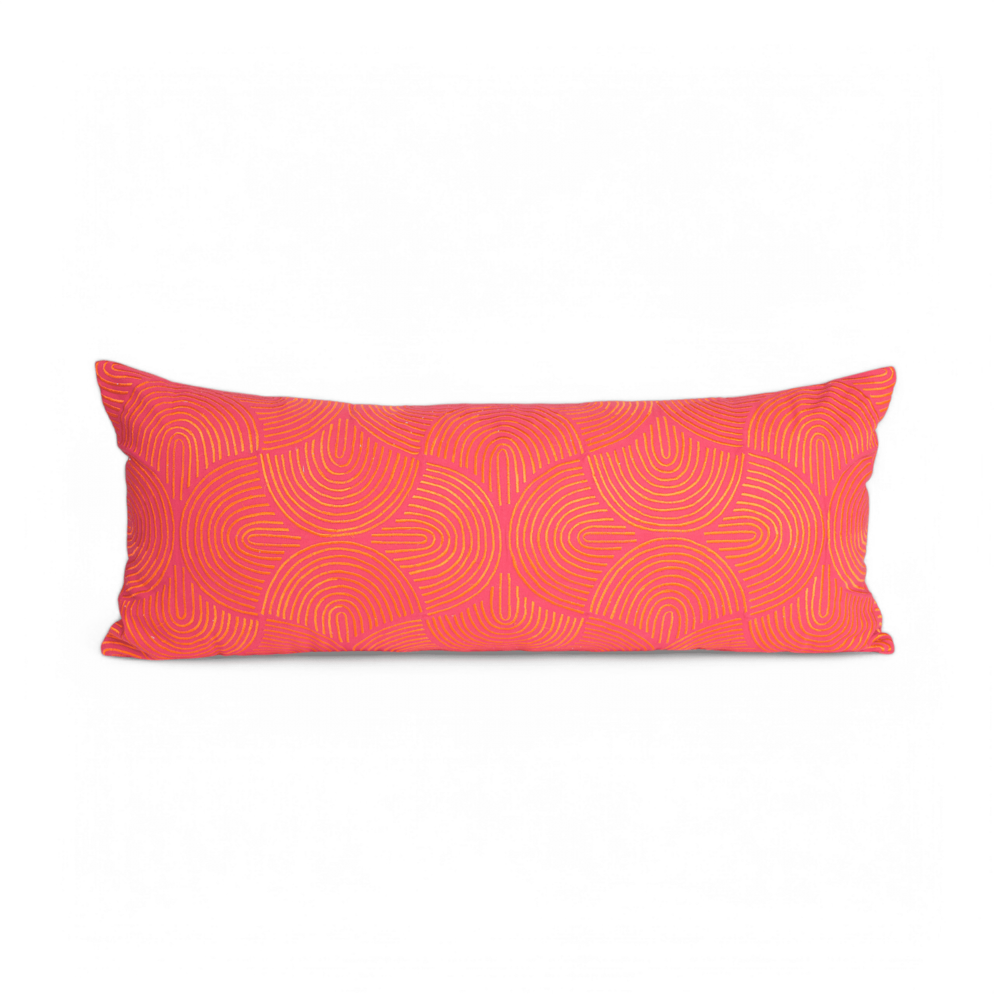 KASHIDAKAARI - Garnet red long lumbar cotton pillow cover with modern retro pattern embroidery, 12X30 inches, other sizes available