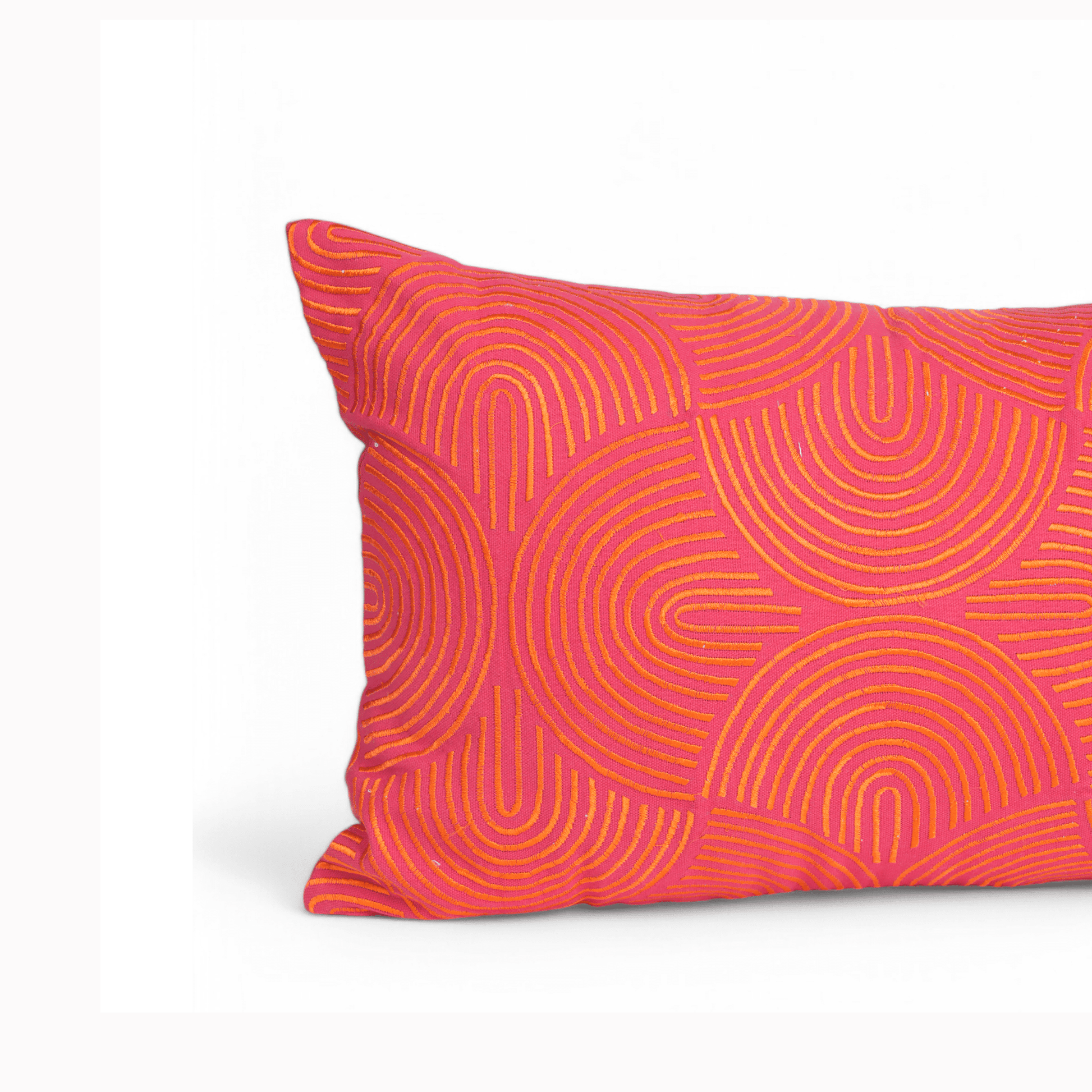 KASHIDAKAARI - Garnet red long lumbar cotton pillow cover with modern retro pattern embroidery, 12X30 inches, other sizes available