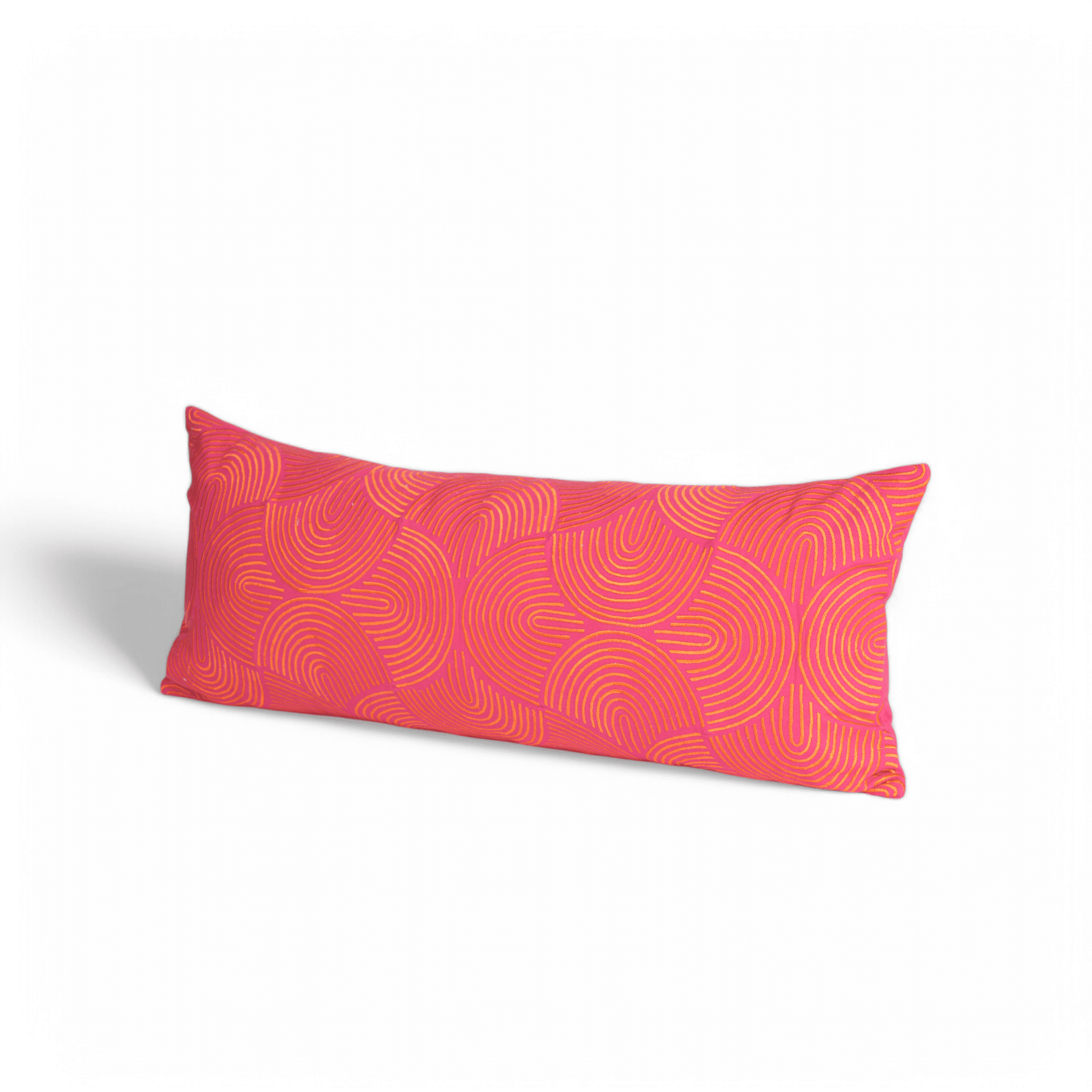 KASHIDAKAARI - Garnet red long lumbar cotton pillow cover with modern retro pattern embroidery, 12X30 inches, other sizes available