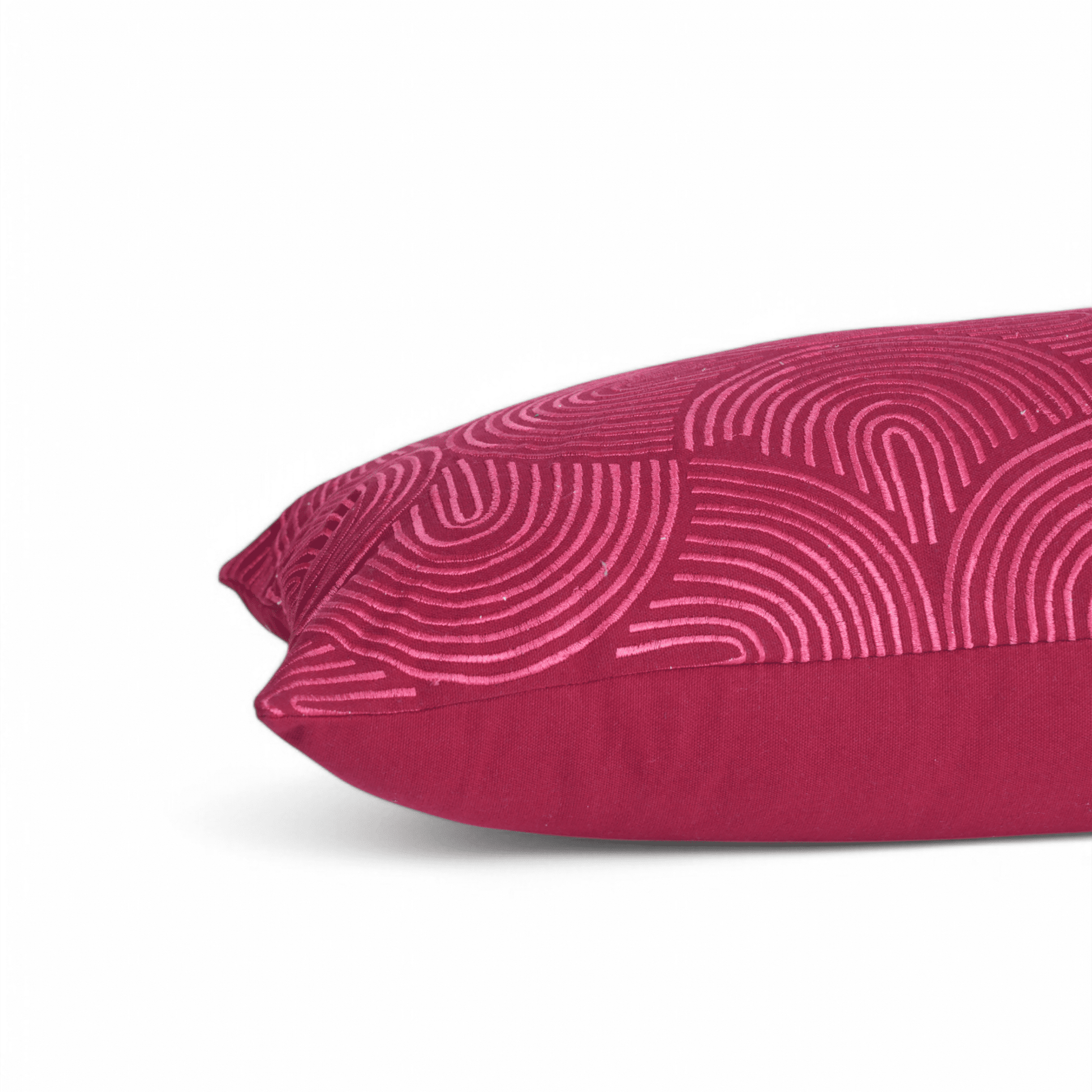 KASHIDAKAARI - Magenta long lumbar cotton pillow cover with modern retro pattern embroidery, 12X30 inches, other sizes available