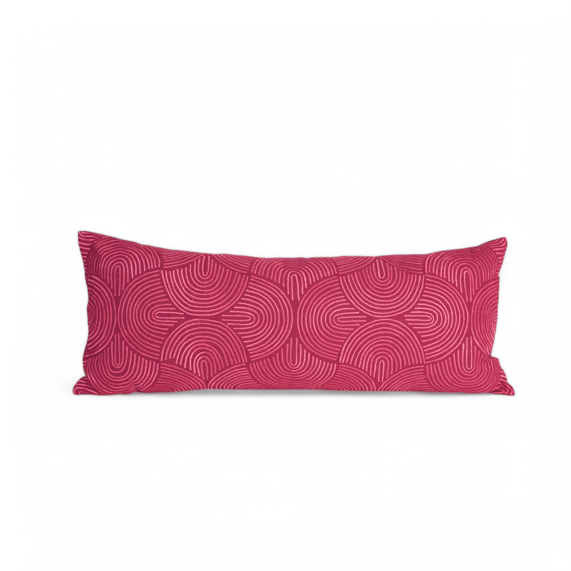 KASHIDAKAARI - Magenta long lumbar cotton pillow cover with modern retro pattern embroidery, 12X30 inches, other sizes available