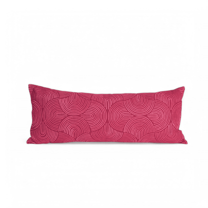 KASHIDAKAARI - Magenta long lumbar cotton pillow cover with modern retro pattern embroidery, 12X30 inches, other sizes available