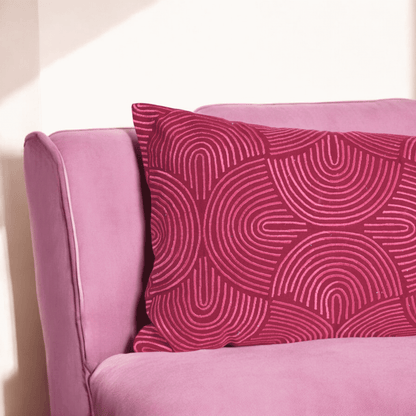 KASHIDAKAARI - Magenta long lumbar cotton pillow cover with modern retro pattern embroidery, 12X30 inches, other sizes available