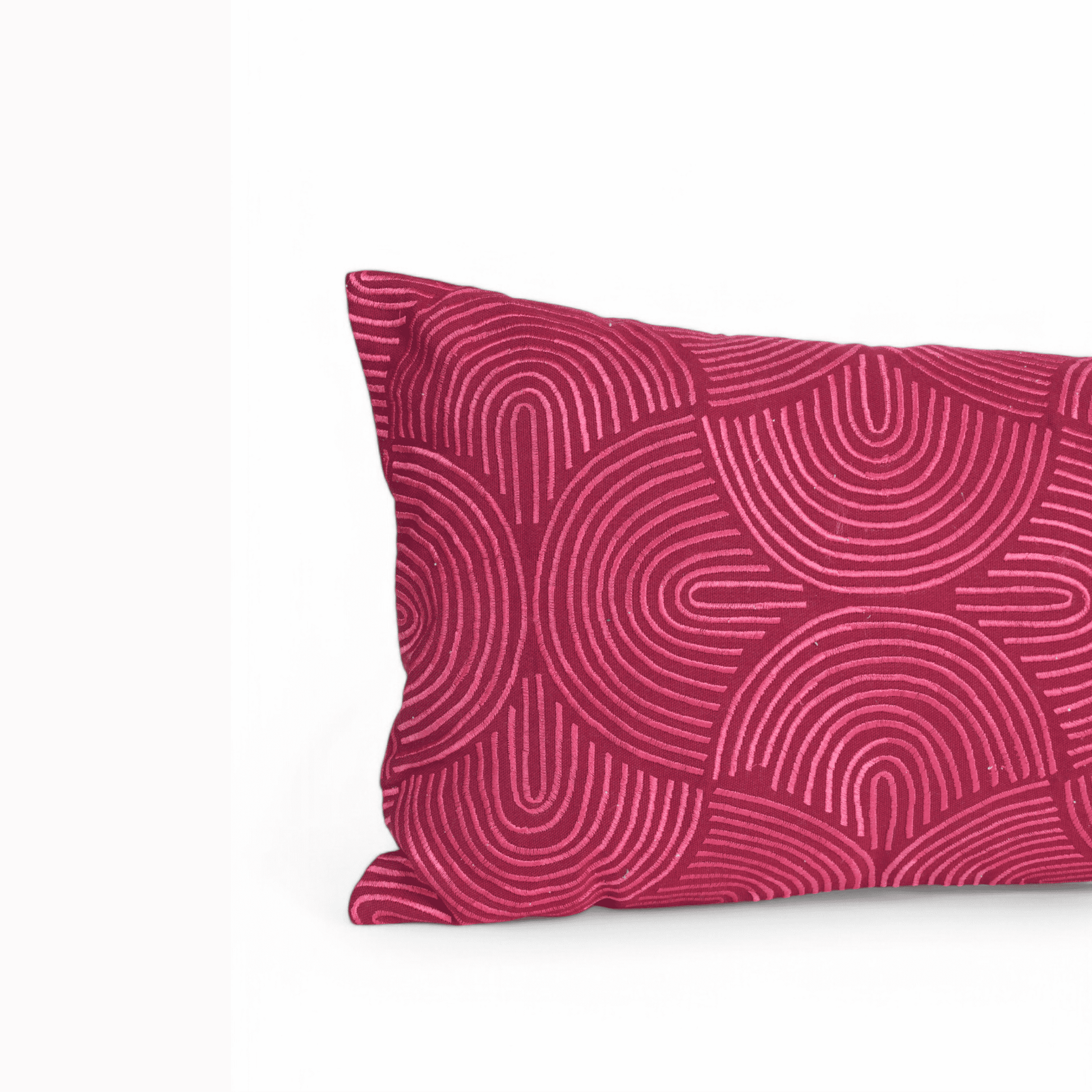KASHIDAKAARI - Magenta long lumbar cotton pillow cover with modern retro pattern embroidery, 12X30 inches, other sizes available